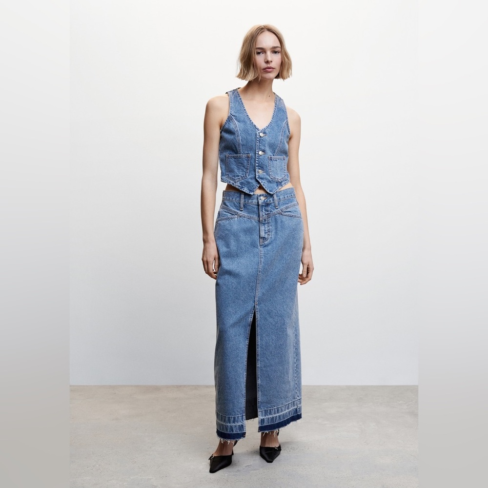 MANGO Long Denim Skirt